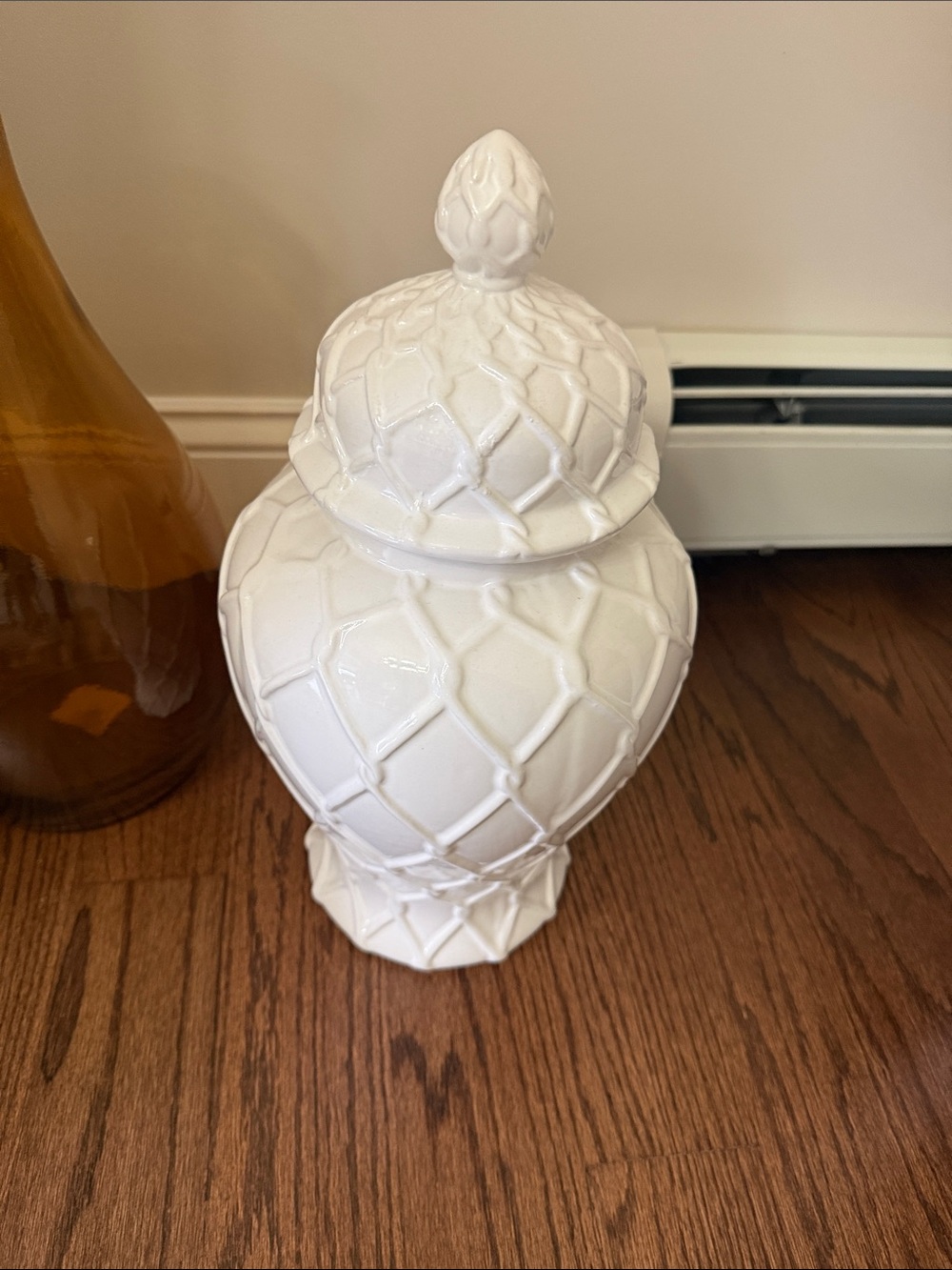 White Ceramic Lidded Decorative Jar - Home Accents